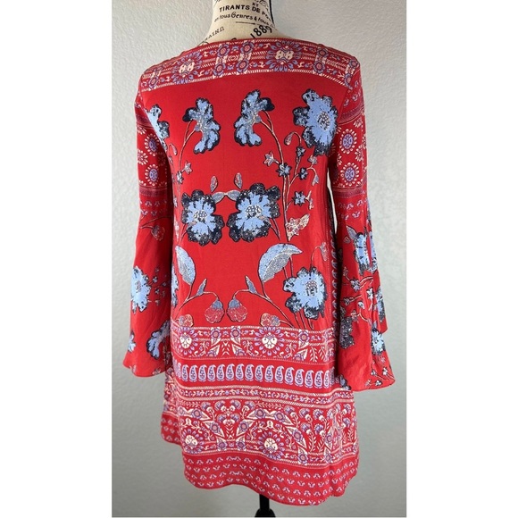 Anthropologie Vanessa Virginia Isabelle Red Silk Floral Bell Sleeves, size 0P - Picture 5 of 11